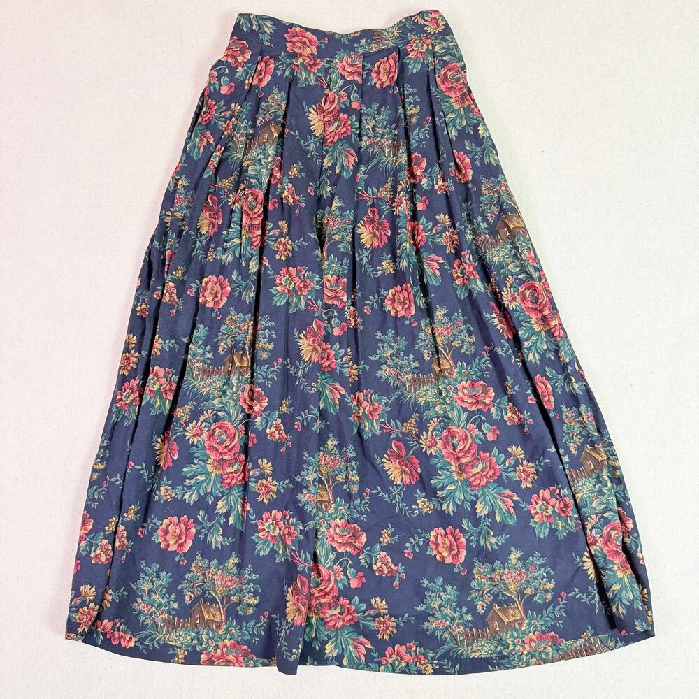 Vintage 90s Koret Floral Rose Midi Skirt Women's 4 Petite Romantic Button Front - Picture 6 of 14
